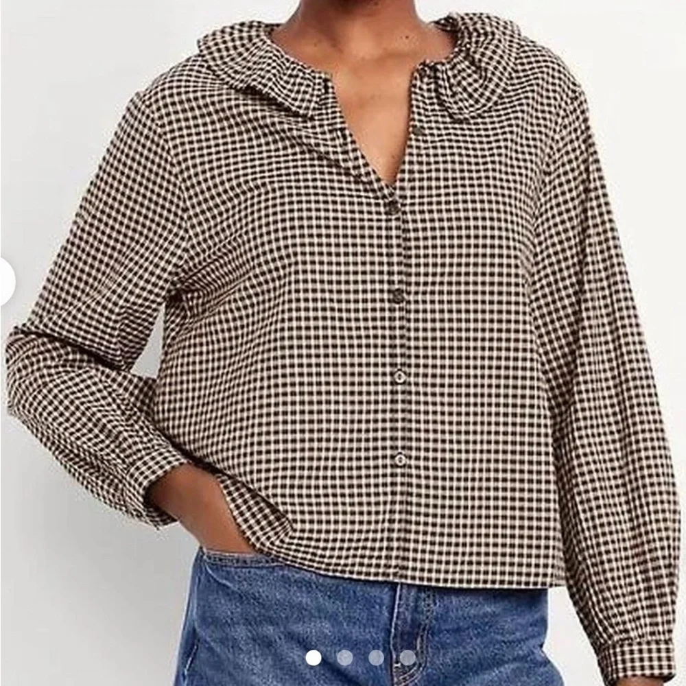 Old Navy Brown Checkered Button-Down Shirt - Picture 1 of 4